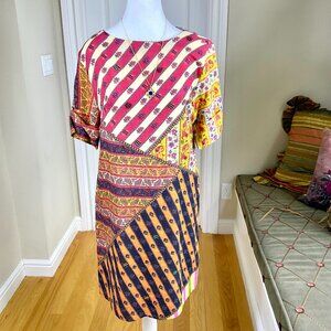 Anthropologie Dress Eclectic Patchwork Round Neck Cotton Blend Tanvi Kedia (S)